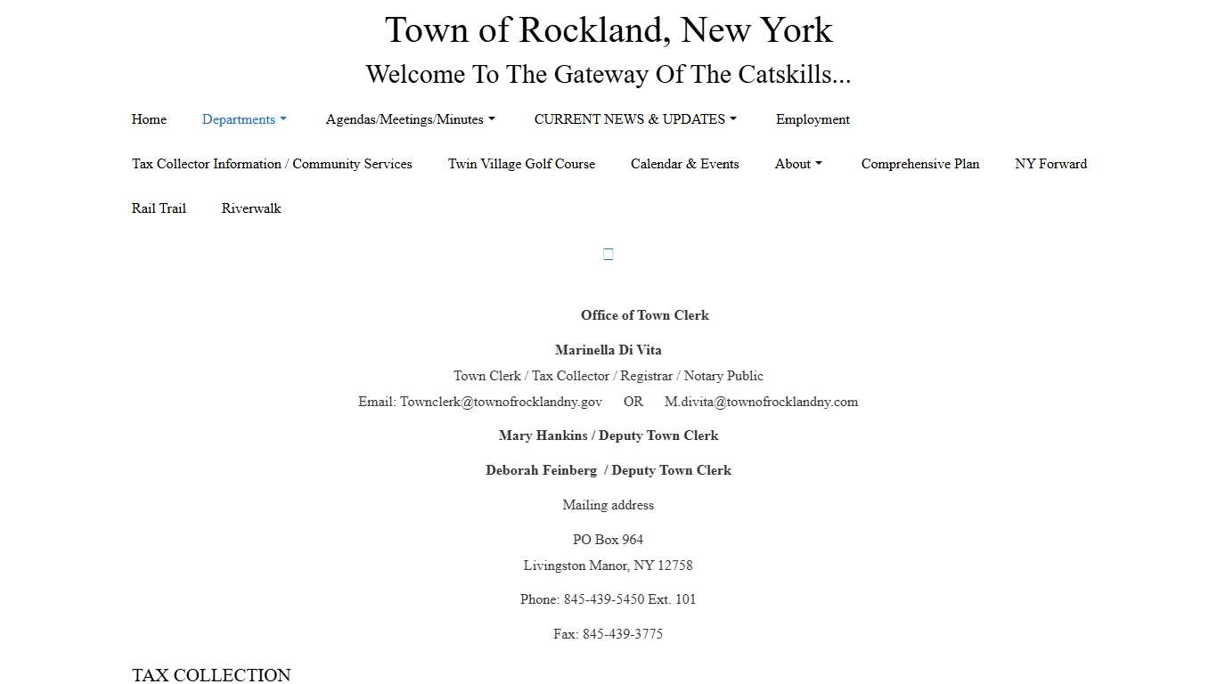 Town Clerk/Tax Collector Town of Rockland, New York