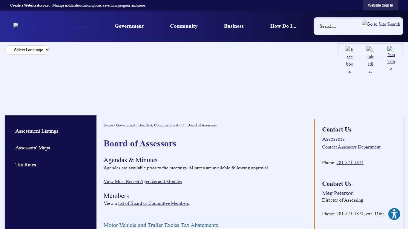 Board of Assessors Rockland Town, MA
